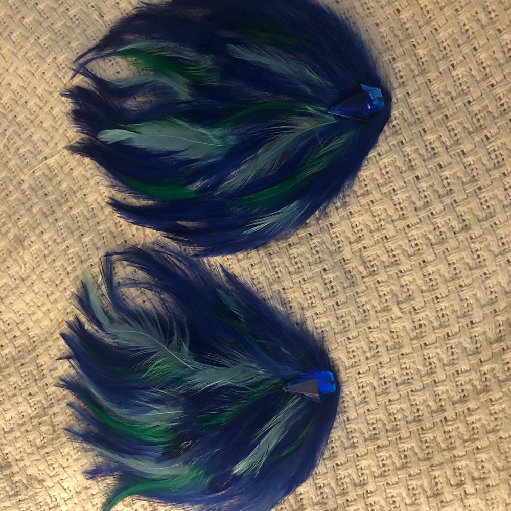 Vibrant Blue and Green feather attachments Velcro backs